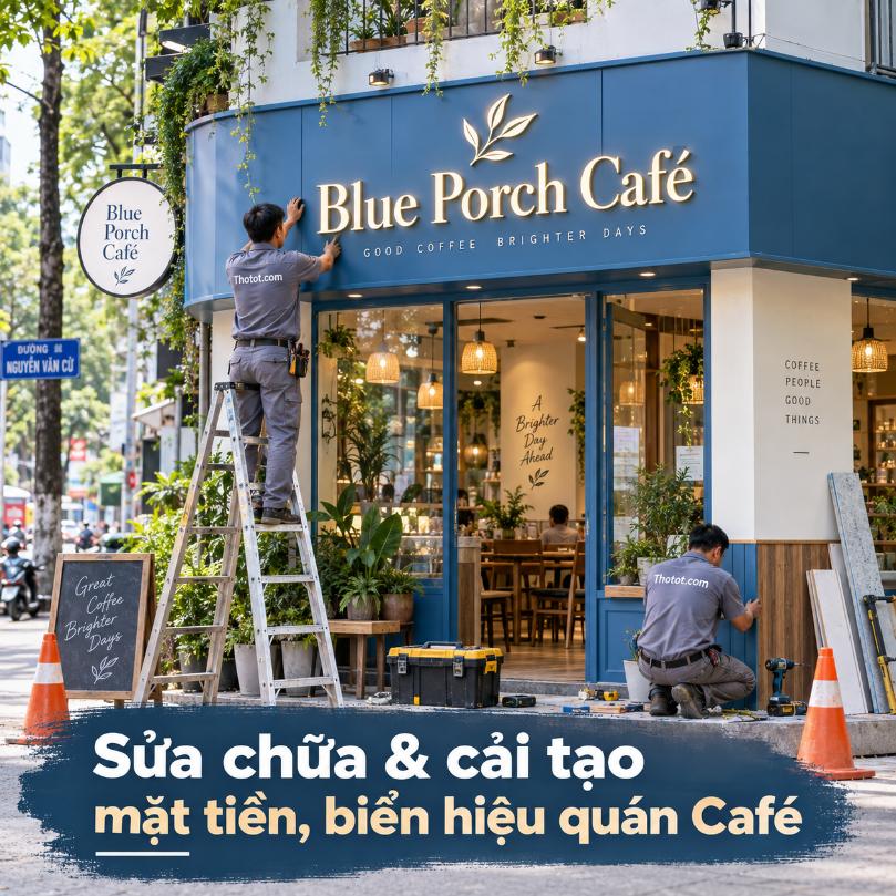 Sửa chữa và cải tạo mặt tiền, biển hiệu quán Café